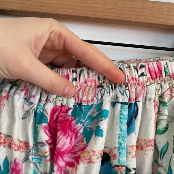 Hemant and Nandita Cotton High Waist Printed Midi Skirt Slit Tiered Colorful XS - Picture 8 of 13